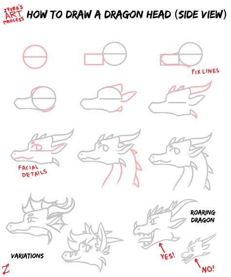 How to Draw a Dragon Head (side view) Zyvra Dragonfyre - Illustrations ART street