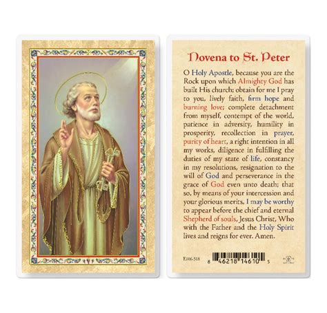 St. Peter Novena Prayer Gold-Stamped Laminated Catholic Prayer Holy Card with Prayer on Back ...