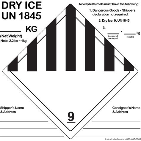 Dry Ice UN1845 DOT Hazmat Class 9 Shipping Labels | 6" Square - 500 ...