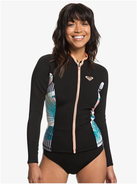 1mm POP Surf - Long Sleeve Front Zip Wetsuit Top ERJW803018 | Roxy