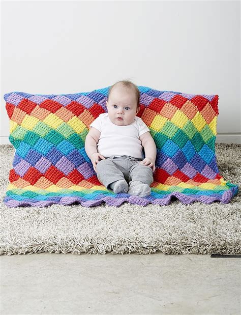 Rainbow Tunisian Crochet Baby Blanket Pattern | AllFreeCrochet.com