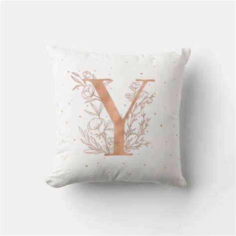 Letter Y Rose Gold Monogram Botanical Illustration Throw Pillow | Zazzle