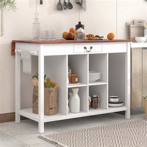 48 in. W White Wood Kitchen Island with Storage Shelves BF1663C477 - The Home Depot