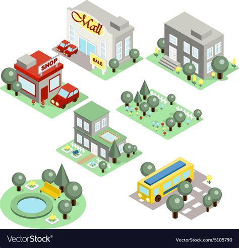 Set of the isometric city Royalty Free Vector Image