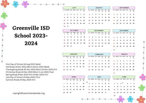 Greenville ISD School Calendar with Holidays 2023-2024