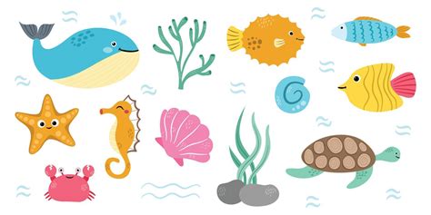 Set of under the sea isolated clipart 10658993 Vector Art at Vecteezy