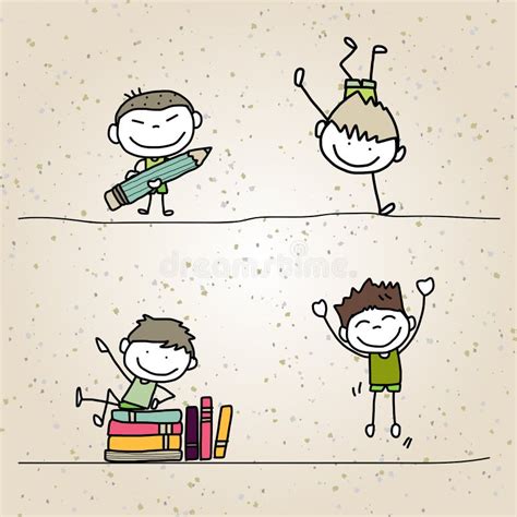 Hand Drawing Cartoon Happy Kids Stock Illustration - Illustration of ...