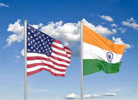 United States Of America Vs India. Thick Colored Silky Flags Of America And India. 3D ...