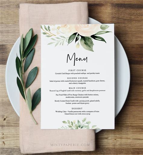 Menu Template Boho Floral Greenery Wedding Menu Card Printable Diy ...