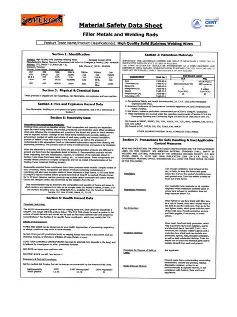 Superon MSDS | PDF | Welding | Construction