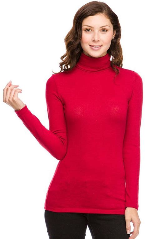 Red Women's Long Sleeve Turtle Neck T-Shirt | Turtleneck t shirt, Turtle neck top, Turtle neck