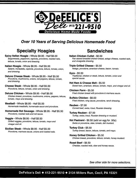 Defelice's Deli Menu, Menu for Defelice's Deli, Cecil, Pittsburgh ...