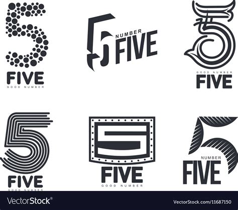 Set of black and white number five logo templates Vector Image