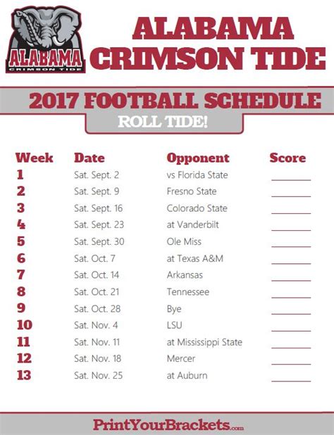 Printable Alabama Crimson Tide Football Schedule | Alabama crimson tide ...