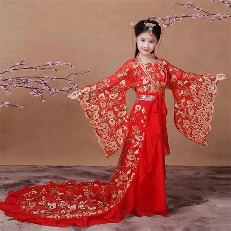 girls traditional chinese traditional tang hanfu dress child clothing cosplay fairy dance ...