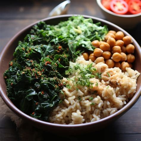 Spinach and Chickpea Gaba Rice Bowl - Sattvic Recipes