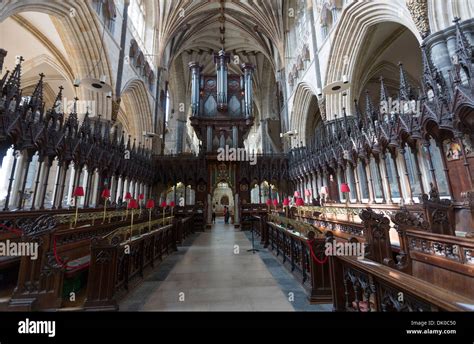 Exeter Cathedral, The Choir looking west Stock Photo - Alamy