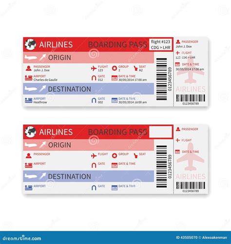 Vector Airline Boarding Pass Ticket Isolated On White Background. Stock Vector - Image: 43505070