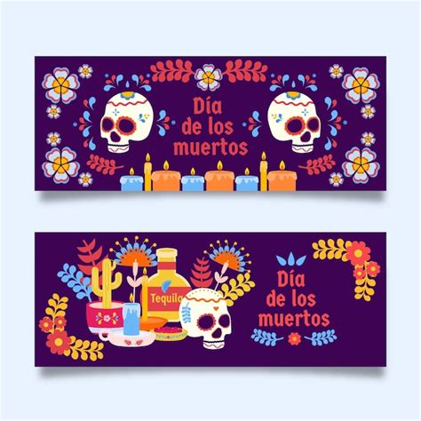 Banners de dia de muertos en diseño plano | Vector Gratis