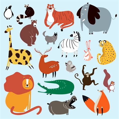 Collection of cute wild animals in cartoon style vector - Download Free ...