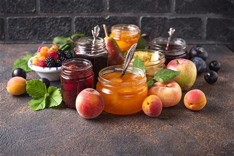 Assortment of different jams in jars | High-Quality Food Images ~ Creative Market