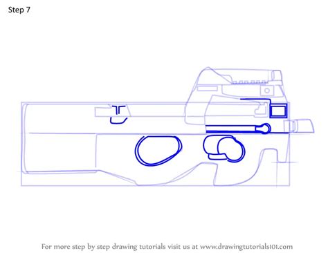 Step by Step How to Draw P90 SMG from Rainbow Six Siege : DrawingTutorials101.com