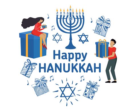 Happy Hanukkah, people with presents. 11498517 Vector Art at Vecteezy