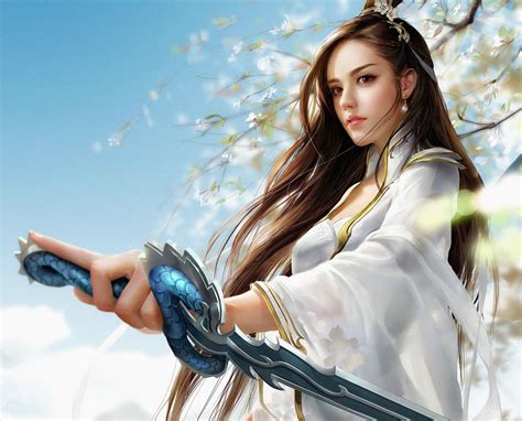 beauty, Fantasy, Girl, Sword, Long, Hair Wallpapers HD / Desktop and ...