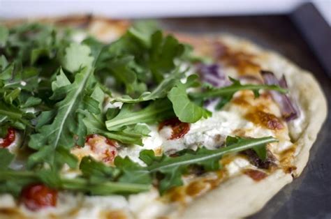 Goat Cheese Pizza with Arugula and White Sauce