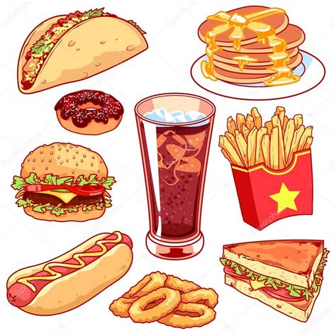 Set of cartoon fast-food icons on white background. Stock Vector by ©yavi 96785714