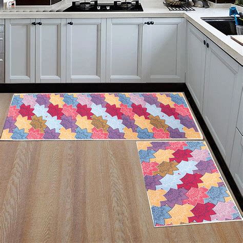 2 Pcs Non-Slip Kitchen Floor Mat Floor Rugs Set Kitchen Floor Runner Carpet Doormat Set Comfort ...