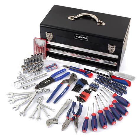 WORKPRO 229-Piece Mechanics Tool Kit with Two Drawer Metal Box, Basic ...