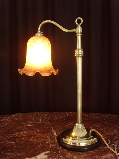 Antiques Atlas - Brass Adjustable Desk Table Lamp Glass Shade 1900s as237a1756