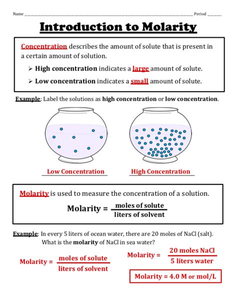 Molarity And Dilution Worksheet