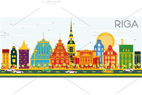 Riga Skyline with Landmarks | Custom-Designed Illustrations ~ Creative Market