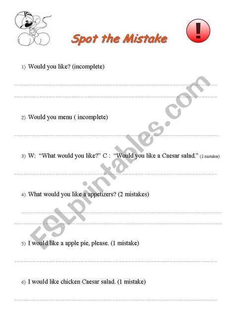 English worksheets: Spot the mistake