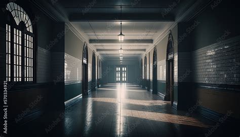 empty school hallway corridor dark and empty, design concept generative ...