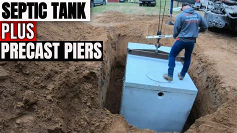 Septic tank install & installing concrete precast deck piers for screen porch - YouTube