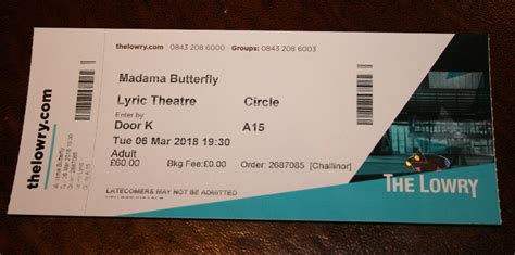 Opera Ticket for Madama Butterfly at the Lyric Theatre (The Lowry) Manchester | in Kidsgrove ...