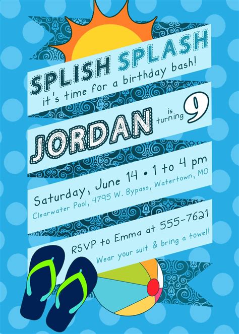 SWIM PARTY Themed Birthday invitation POOL Themedigital | Etsy