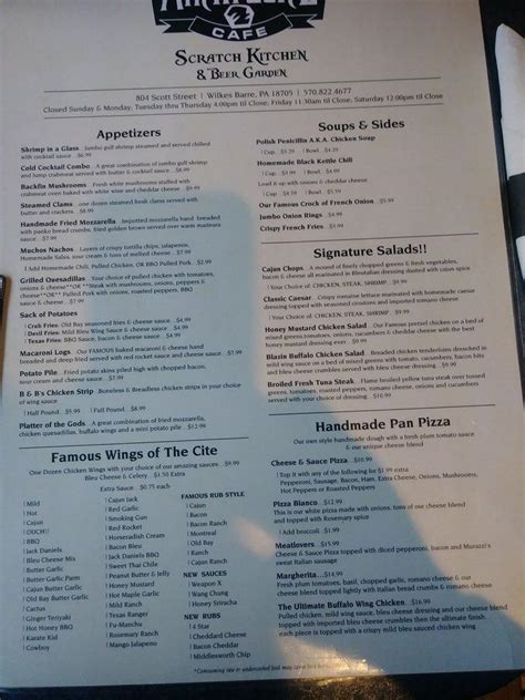 Menu at Anthracite Cafe', Wilkes-Barre, 804 Scott St