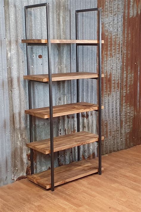 industrial style shelving unit, freestanding bookshelves, solid wood bookcase