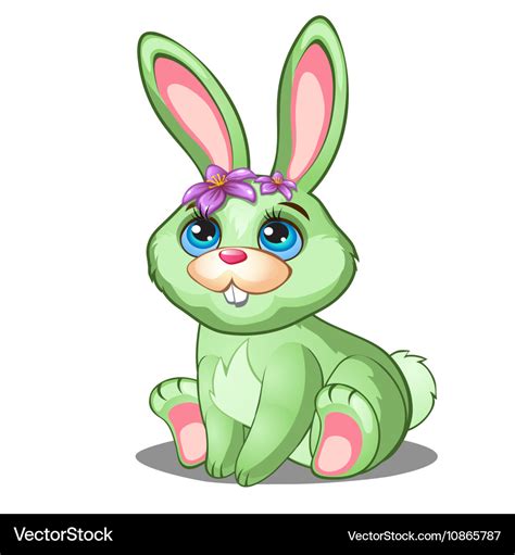 Cute green bunny with flowers and blue eyes Vector Image