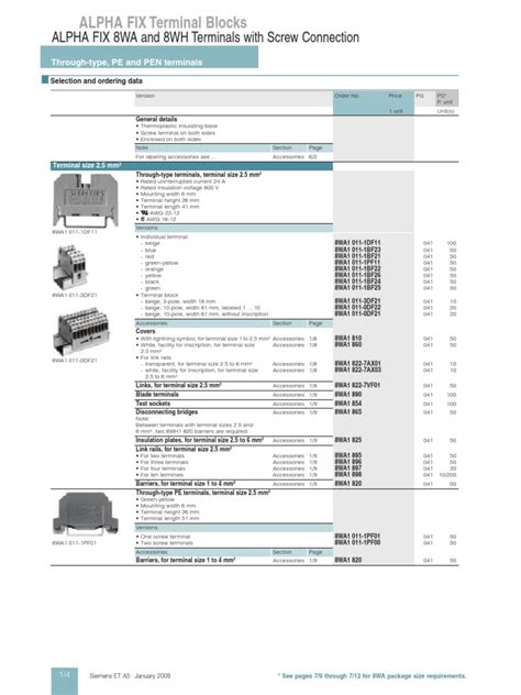 Siemens Terminal Blocks Catalog | Electrical Equipment | Joining