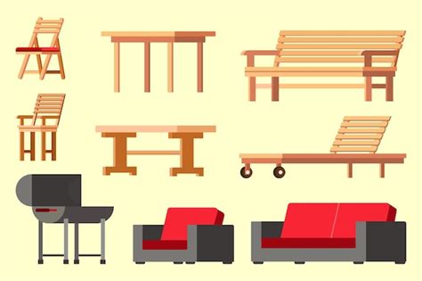 Premium Vector | Patio furniture summer terrace chair table sofa