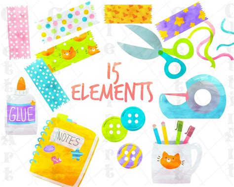 Cute School Clipart, School Supplies, Scrapbook Clipart, Washi Tape ...