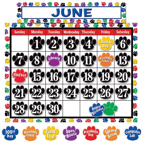 TeachersParadise - Teacher Created Resources Colorful Paw Prints Calendar Set - TCR4328