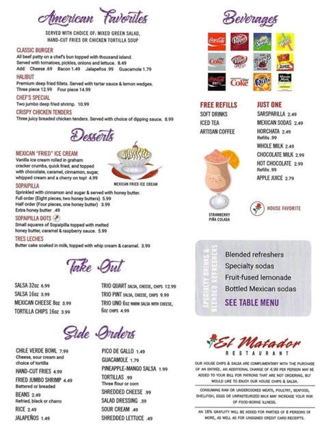 El Matador Restaurant menu – SLC menu