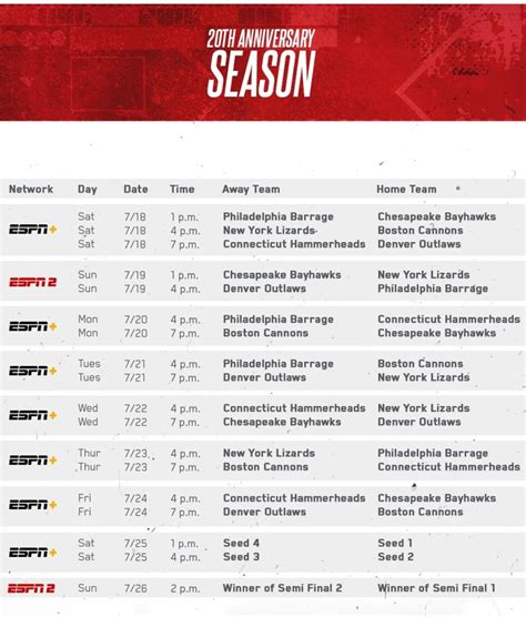 2020 Major League Lacrosse TV Schedule : r/MajorLeagueLacrosse