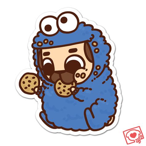 Cookie Monster Puglie Sticker | Cute animal drawings kawaii, Cute cartoon drawings, Pug wallpaper